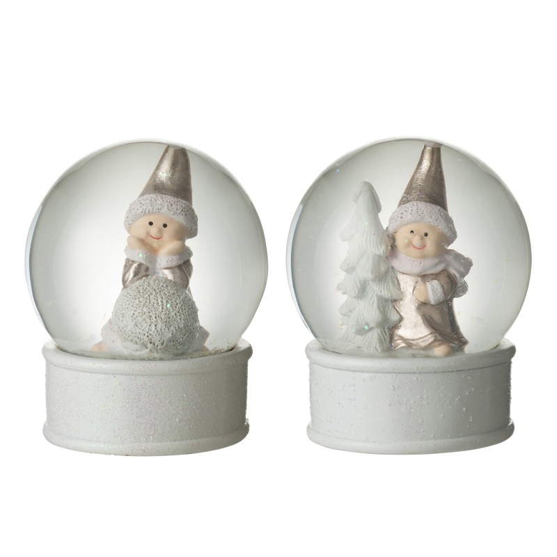 Juego de 2 bolas de nieve con niño de resina plateada de 20x20x13 cm