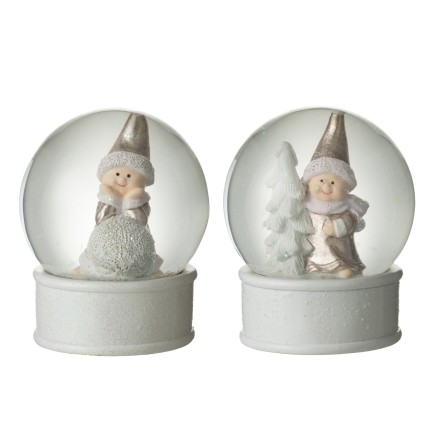 Set de 2 boules à neige avec enfant en résine argent 20x20x13 cm