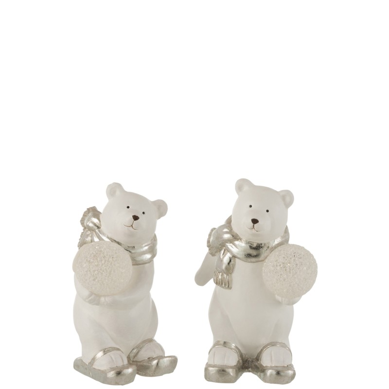 Set de 2 ours polaire debout en céramique argent 25x14x23 cm Set de 2 ours polaire debout en céramique argent 25x14x23 cm