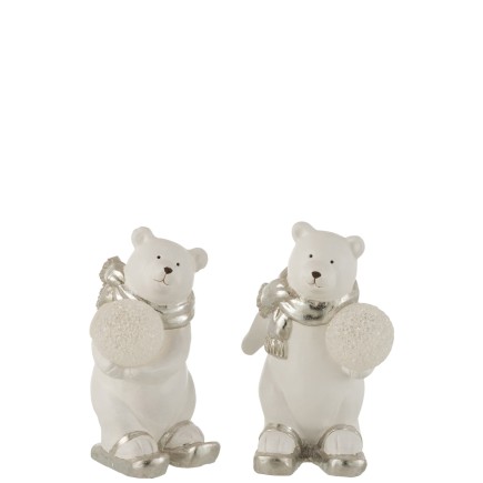 Set de 2 ours polaire debout en céramique argent 25x14x23 cm