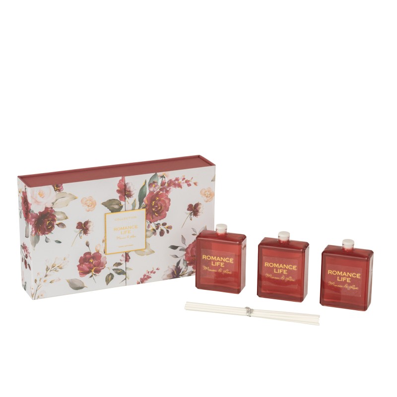 Boite de 3 huiles parfumées 50ml en parafinne rouge 23x5x14 cm Boite de 3 huiles parfumées 50ml en parafinne rouge 23x5x14 cm