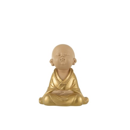 Monje zen de resina dorada de 15x20x24 cm