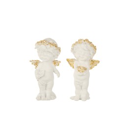 Conjunto de 2 Ángeles de Navidad de resina blanco - oro 10x8x18 cm