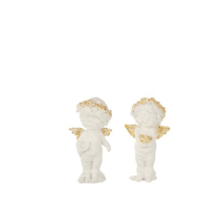 Conjunto de 2 Ángeles de Navidad de resina blanco - oro 7x6x14 cm