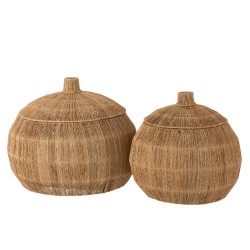 Set de 2 paniers arrondis en bois naturel 55.5x55.5x45 cm