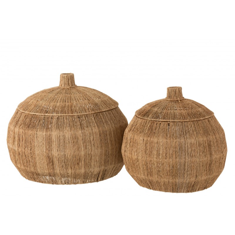 Conjunto de 2 cestas redondas de madera natural de 55.5x55.5x45 cm