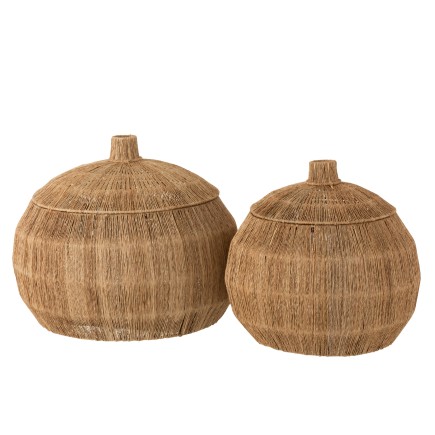 Set de 2 paniers arrondis en bois naturel 55.5x55.5x45 cm