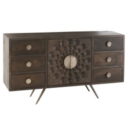 Mueble bajo de 6 cajones de madera marrón 150x40x69 cm