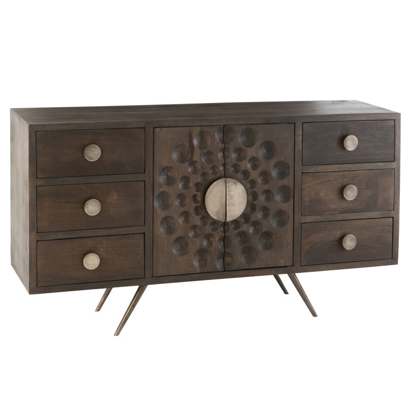 Mueble bajo de 6 cajones de madera marrón 150x40x69 cm