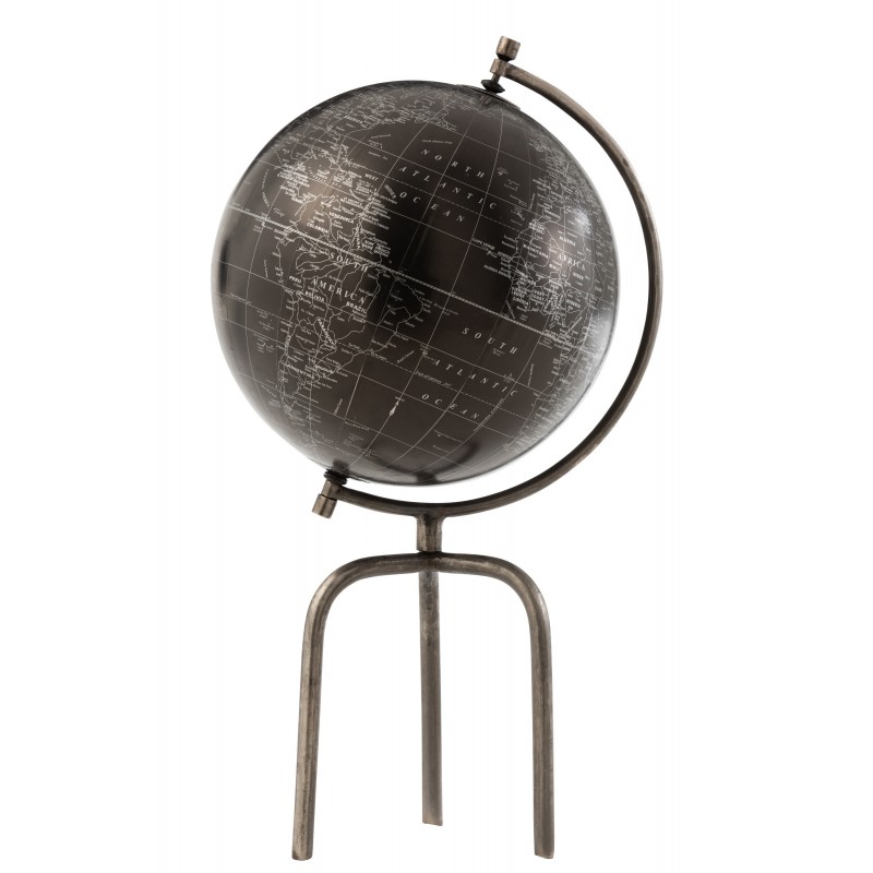 Globe sur trépied en métal gris 34x31x60 cm