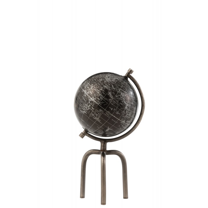 Globe sur trépied en métal gris 25x20x45 cm