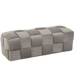 POUF 3 PERSONNES TEXTILE/BOIS GRIS CLAIR