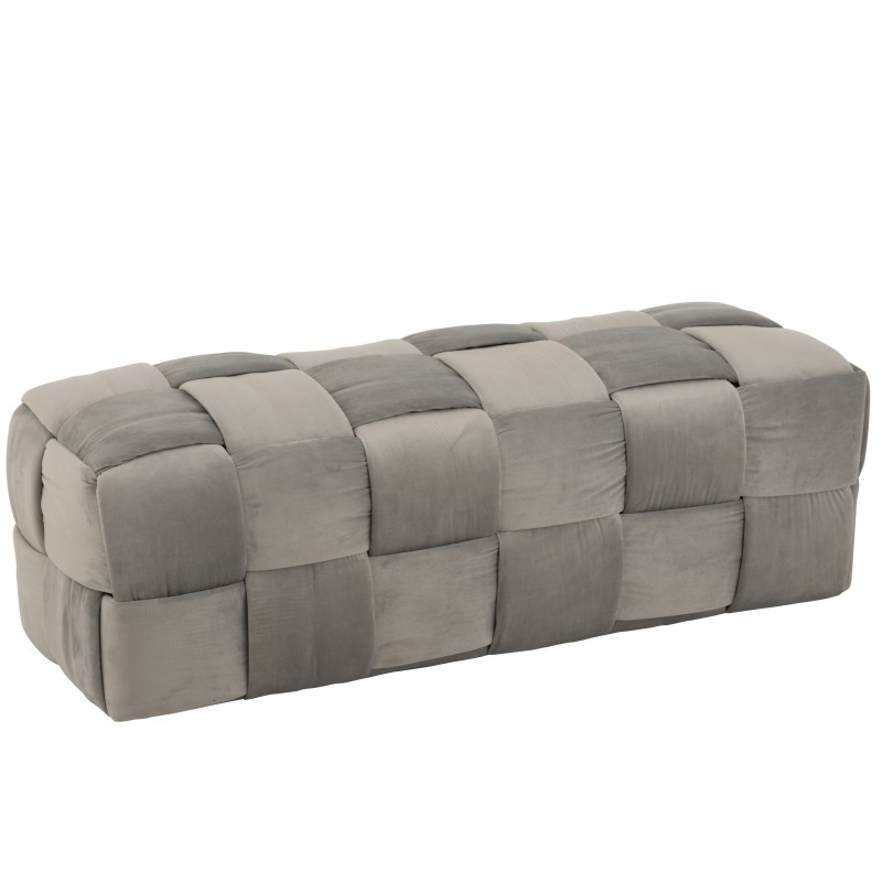 POUF 3 PERSONNES TEXTILE/BOIS GRIS CLAIR