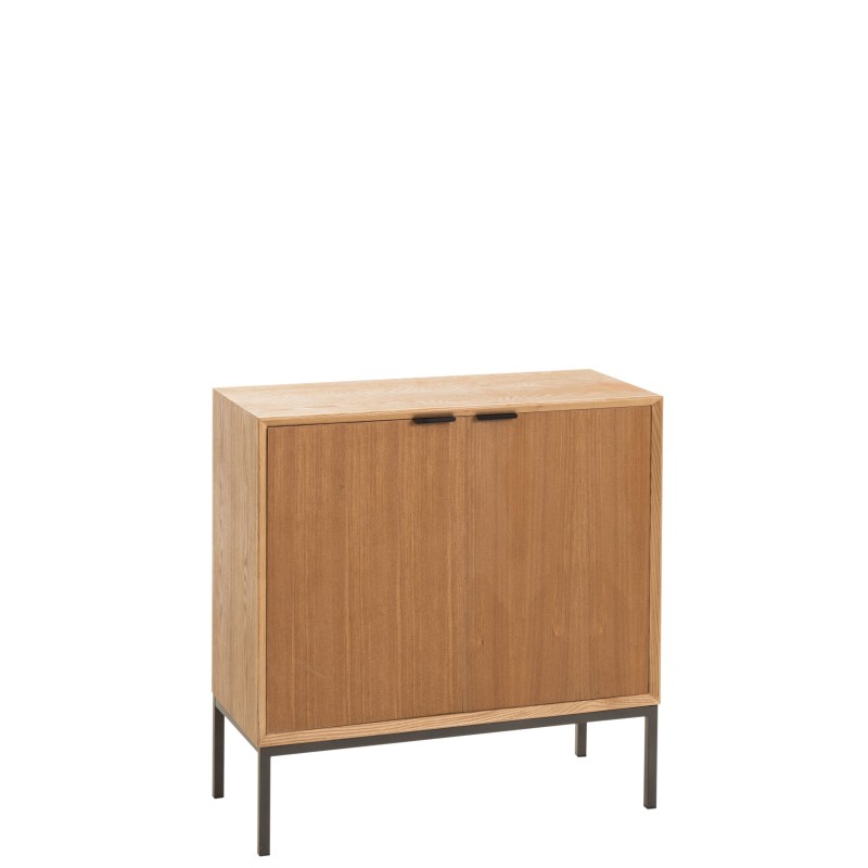Mueble bajo de 2 puertas con patas de madera natural de 80x35x80 cm.