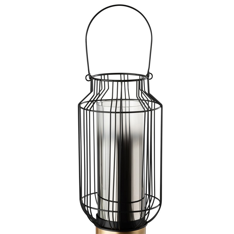 Photophore en verre dans lanterne métal noir