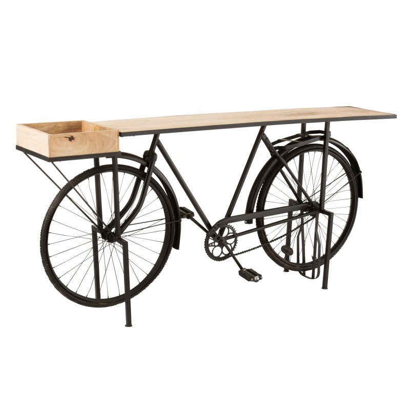 Console vélo en bois - métal noir - naturel 185x36x85.5 cm