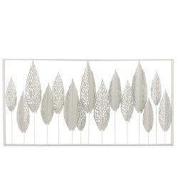 Decoración mural de hojas de metal blanco 135x69x7 cm