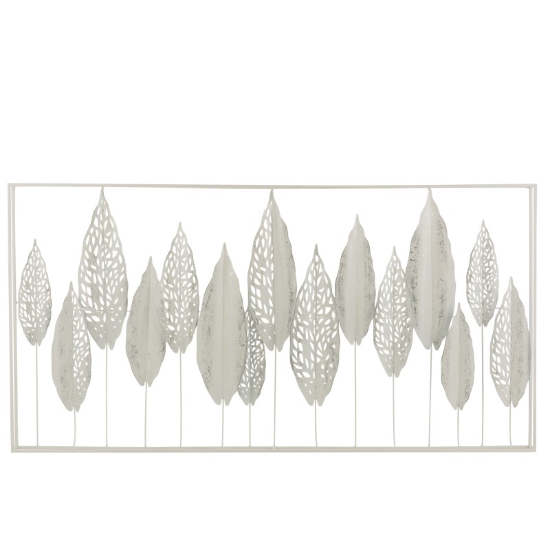 Decoración mural de hojas de metal blanco 135x69x7 cm