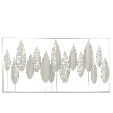 Decoración mural de hojas de metal blanco 135x69x7 cm