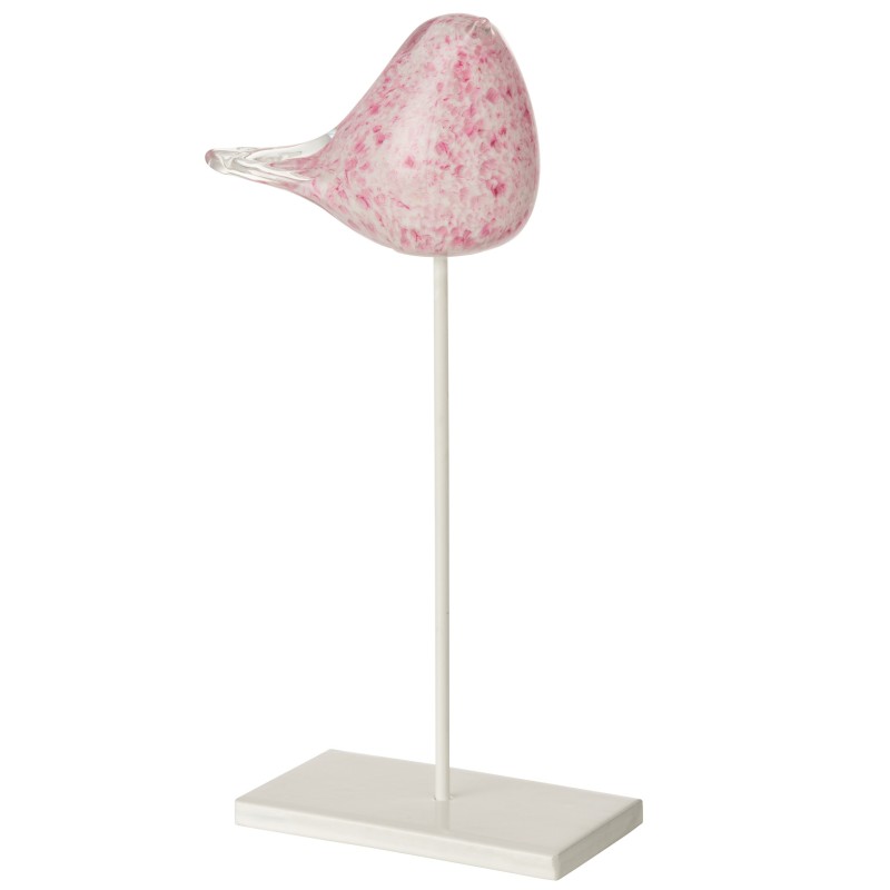 Oiseau sur socle en verre rose 12x7x29 cm