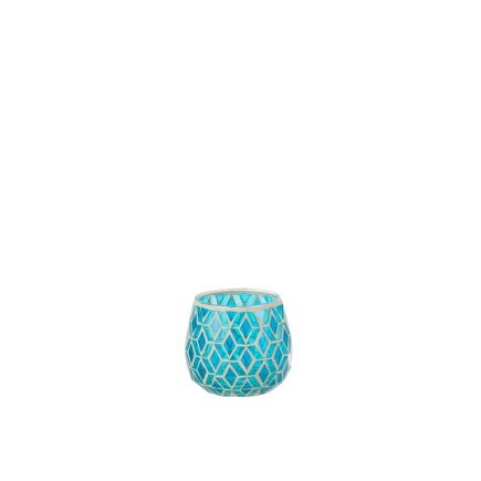 PHOTOPHORE MOSAIQUES ROND VERRE BLEU SMALL