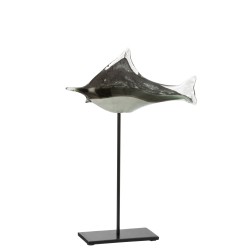 Poisson sur socle en verre gris 26x8x40 cm