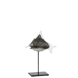 Poisson sur socle en verre gris 23x8x30 cm