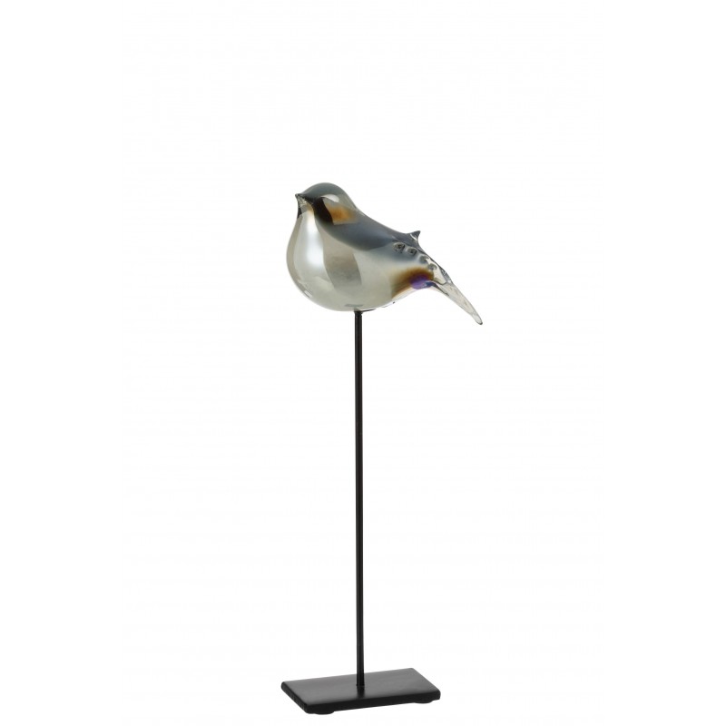 Oiseau sur socle en verre gris 12x5x39 cm