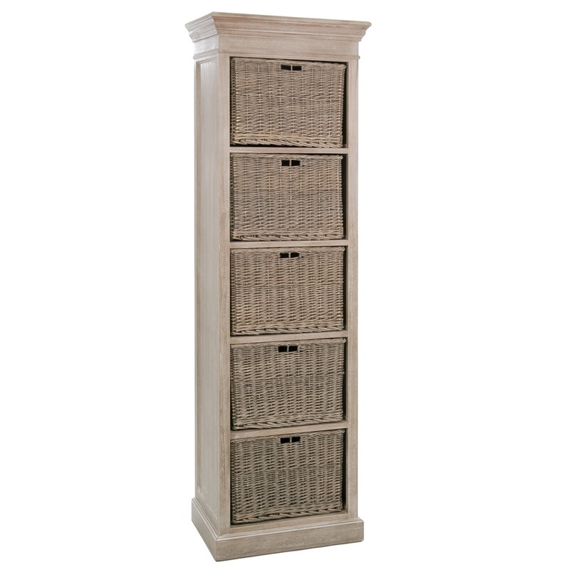 Estantería de 5 cestas de madera natural de 59x40x194 cm.