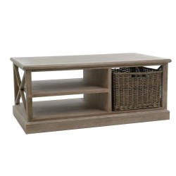 Mesa de centro con cesta y estante de madera natural de 120x69x51 cm