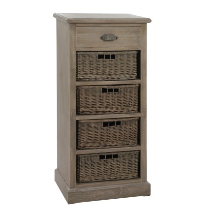 Mueble de 4 cestas y 1 cajón de madera natural 49x33x107 cm.