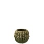 Cache-pot rond en céramique verte avec décoration tropicale Cache-pot rond en céramique verte avec décoration tropicale