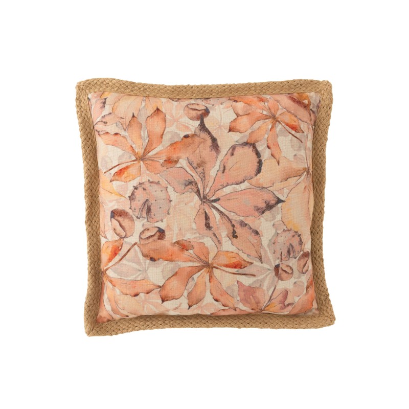 Cojín cuadrado con motivos en algodón beige de 49x49cm