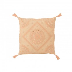 Coussin carré avec motifs et pompons en coton orange 49x49cm
