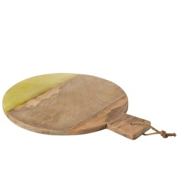 Planche à découper ronde en bois naturel et jaune L50cm
