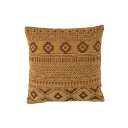 Coussin carré à motifs ethnique en coton ocre 50x50cm - Coussin d'extérieur