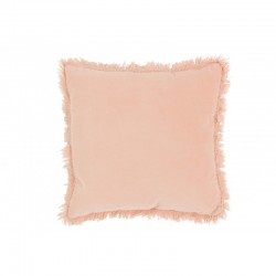Cojín cuadrado con borde largo de algodón y lino rosa de 45x45cm