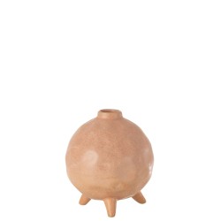 Jarrón redondo sobre pie de cerámica salmón de 15x15x17 cm