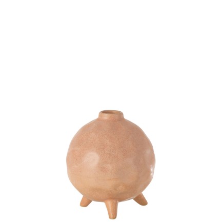 Jarrón redondo sobre pie de cerámica salmón de 15x15x17 cm