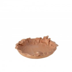 Plato redondo de cerámica con borde salmón de 22x21x6 cm