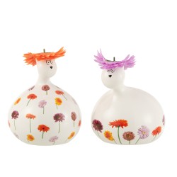 Set de 2 chats à fleurs en céramique multicouleur 16x16x21 cm