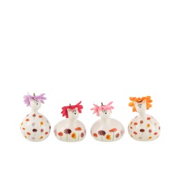 Set de 4 chats à fleurs en céramique multicouleur 9x9x9 cm