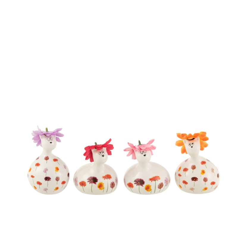 Set de 4 chats à fleurs en céramique multicouleur 9x9x9 cm Set de 4 chats à fleurs en céramique multicouleur 9x9x9 cm