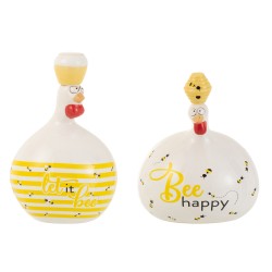 Set de 2 poules en céramique jaune 16x16x21 cm