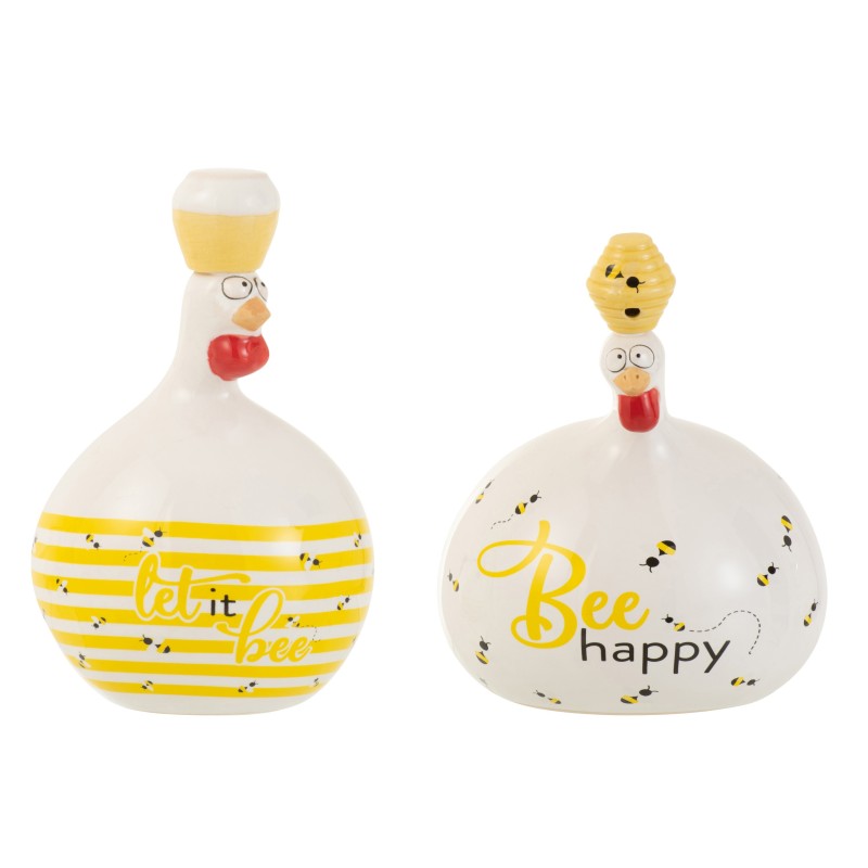 Set de 2 poules en céramique jaune 16x16x21 cm Set de 2 poules en céramique jaune 16x16x21 cm