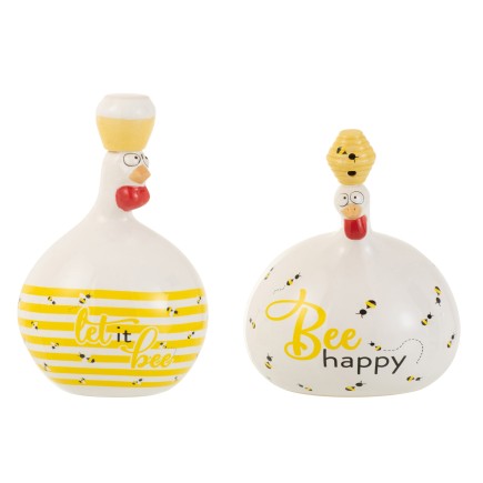 Set de 2 poules en céramique jaune 16x16x21 cm