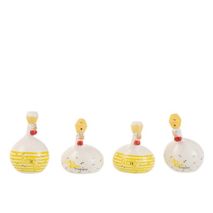 Set de 4 poules en céramique jaune 8x8x12 cm