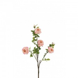 Branche de 4 roses avec feuilles en textile rose 30x30x86 cm