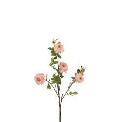 Branche de 4 roses avec feuilles en textile rose 30x30x86 cm