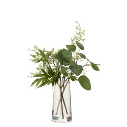 Jarrón con decoración vegetal artificial de plástico verde de 20x20x35 cm